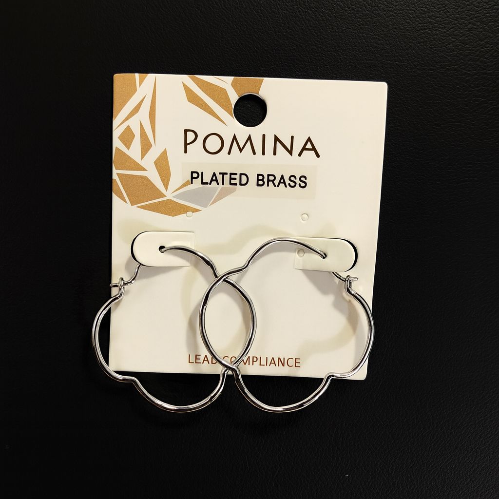 Pomina Silver Tone Plated Brass Metal Hoop Dangle Fashion Earrings 4 Leaf Clover 9$
